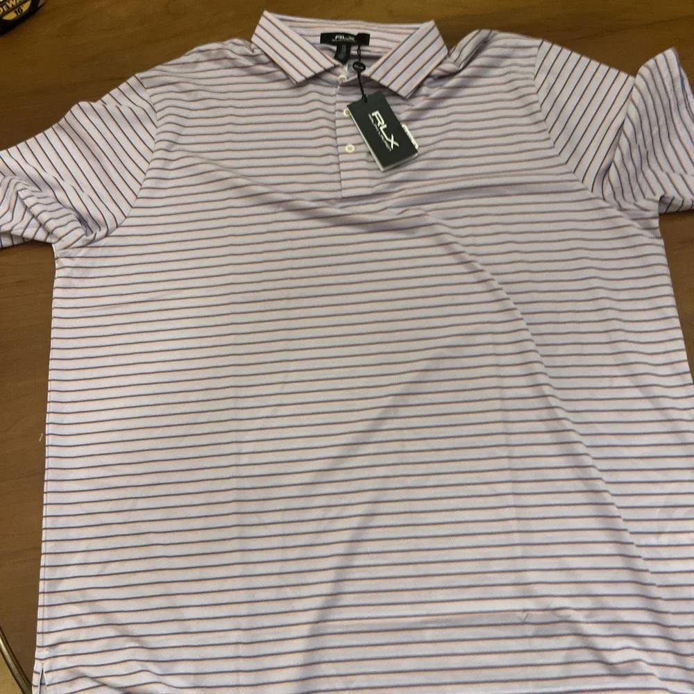 Ralph Lauren RLX Golf Performance Polo Shirt XXL Purple With Stripes